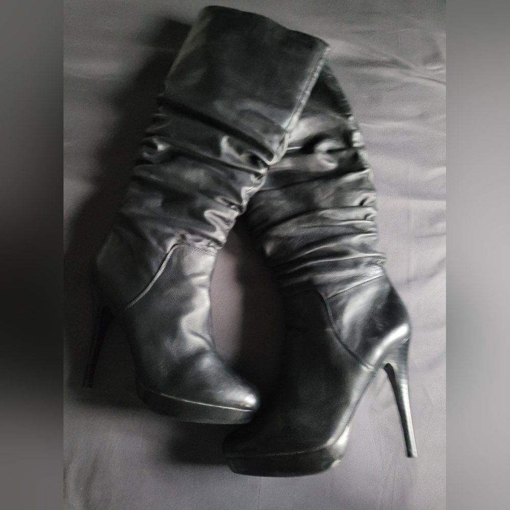 Black Slouchy Knee Length Boot - Size 38